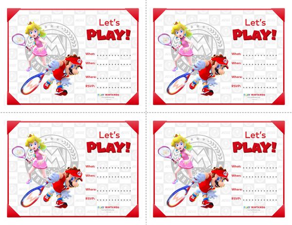 Printable Mario Tennis Aces-themed party invitation cards