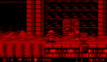 Screenshot of Wario in the second encounter of the guard, from Virtual Boy Wario Land.