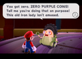 A Gearmo after Mario collects no Purple Coins in Super Mario Galaxy