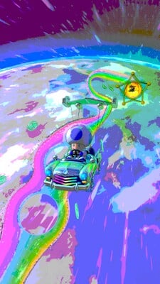 Wii Rainbow Road: Toad (Astronaut) gliding