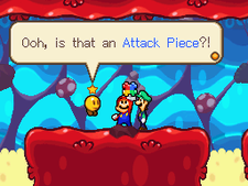 Mario obtaining an Attack Piece in both the original Mario & Luigi: Bowser's Inside Story and its remake.