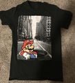 A shirt with artwork of Mario over an image of real-life New York City, sold at the Nintendo World Store in New York City