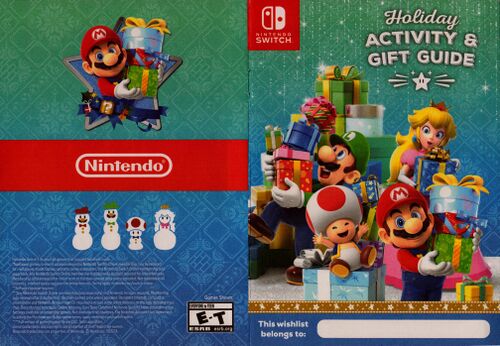 The front cover (right) and back cover (left) of the Nintendo Holiday Activity & Gift Guide