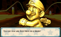 Screenshot of Gold Mario's recruitment screen, from Puzzle & Dragons: Super Mario Bros. Edition.