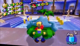 A glitch caused by talking to a Pianta after ground pounding behind him in Super Mario Sunshine