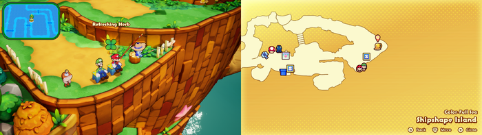 Mario fishing out a Refreshing Herb on Shipshape Island of Mario & Luigi: Brothership.
