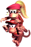 Diddy and Dixie do the team up move in Donkey Kong Country 2