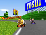 Luigi, Peach, Bowser and Toad racing on this course in the European demo movie.