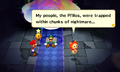 Prince Dreambert explains to Mario and Luigi about how his people were trapped.