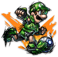 Artwork of Luigi in Mario Strikers: Battle League