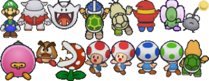 Sprites of various characters and enemies in Paper Mario: The Thousand-Year Door.