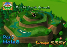 Hole 8 of Peach's Castle Grounds from Mario Golf: Toadstool Tour