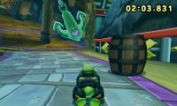 Wario in the section of Wario Shipyard where the large swinging anchor can be found.