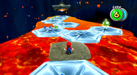 Mario on the <span class="explain" title="Conjectural name for planet">Hot and Cold Planet</span> in the Shiverburn Galaxy.