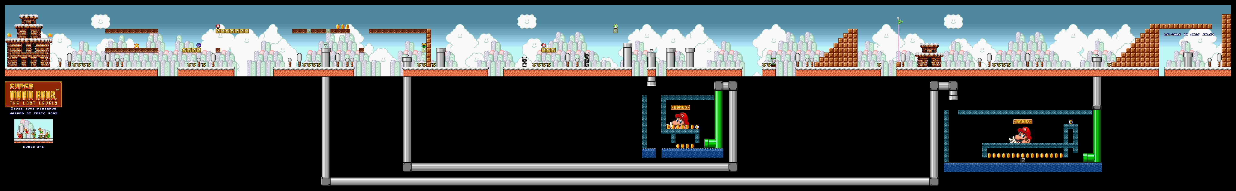 Map of World 3-1 (Super Mario All-Stars version)