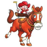 Artwork of Bean riding a horse for the Mobile Golf game on Game Boy Color