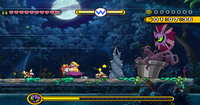 A screenshot of Wario fighting Bloomsday.