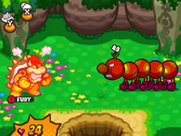 Bowser under the Fury Status Effect during the battle against the Wiggler boss in Dimble Wood