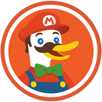Dax Brown, the mascot of DuckDuckGo, dressed up as Mario