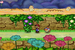 Mario finding second Stinky Herb in Flower Fields of Paper Mario.