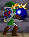 Link uses his Bomb move in Super Smash Bros.