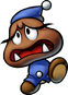 Private Goomp, a Goomba that wears blue clothes and seems to look sad.