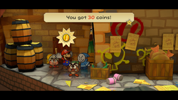 Mario getting 30 Coins from Goomther in Paper Mario: The Thousand-Year Door for Nintendo Switch.