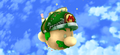 Starship Mario flying over World 1.
