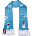 A scarf from 2022 featuring snowmen versions of Mario and Toad