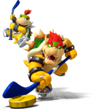 Bowser and Bowser Jr. playing hockey