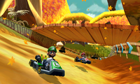 Luigi, Mario, Yoshi, and Bowser races on Wii Maple Treeway