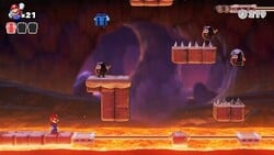 Screenshot of Fire Mountain level 3-1 from the Nintendo Switch version of Mario vs. Donkey Kong