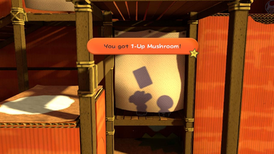 Mario being given a 1-Up Mushroom Battle Card by a Toad in Marmalade Valley of Paper Mario: Color Splash.