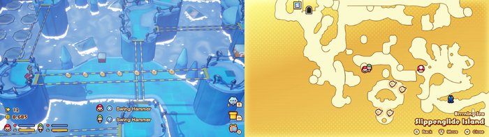 Mario and Luigi near 7 Coins on Slippenglide Island of Mario & Luigi: Brothership.
