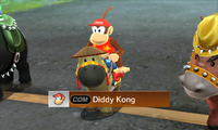 Diddy Kong riding on a horse in Pro difficulty from Mario Sports Superstars
