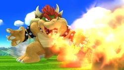 Bowser using his Fire Breath in Super Smash Bros. for Wii U