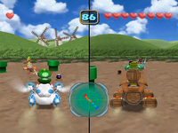 Screenshot of the duel in Green Meadow from Mario Party 5