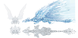 Concept artwork of an ice dragon, unlocked in the Extras menu after collecting all Puzzle Pieces in Frozen Frenzy