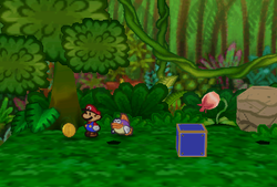 Mario finding a Coin from a tree in Jade Jungle of Paper Mario.