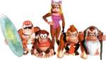 The Kongs of Donkey Kong Country. From left to right: Funky Kong, Diddy Kong, Candy Kong, Donkey Kong, and Cranky Kong.
