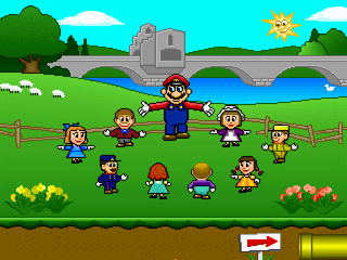 Sur le Pont d'Avignon: French version only. Displays Mario and other people dancing in a circle in front of the bridge of Avignon.