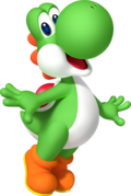 Artwork of Yoshi for Mario Party 9 (reused for Mario & Sonic at the Rio 2016 Olympic Games Arcade Edition)
