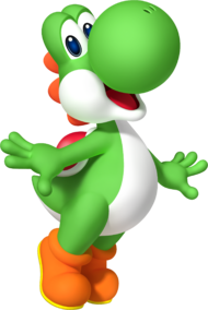 Artwork of Yoshi for Mario Party 9 (reused for Mario & Sonic at the Rio 2016 Olympic Games Arcade Edition)