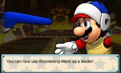 Screenshot of Boomerang Mario's recruitment screen, from Puzzle & Dragons: Super Mario Bros. Edition.