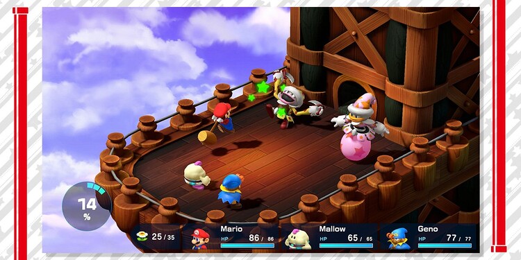 Screenshot of Super Mario RPG (Nintendo Switch) shown with question 1 of Super Mario RPG Personality Quiz.