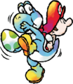 Light Blue Yoshi about to throw an egg
