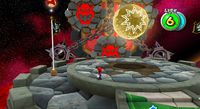 Mario on the meteor in Bowser's Lava Lair