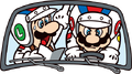 Mario driving, with passenger Luigi (Famicom 40th Anniversary)