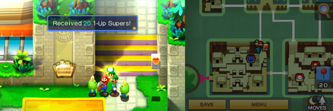 Mario getting 20 1-Up Supers from a young beanish dude found between Starbeans Cafe and stairs in the town part of Beanbean Castle of Mario & Luigi: Superstar Saga + Bowser's Minions.
