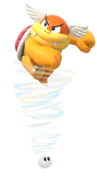 Artwork of Boom Boom with wings on a Twister in the Super Mario 3D World game style from Super Mario Maker 2.